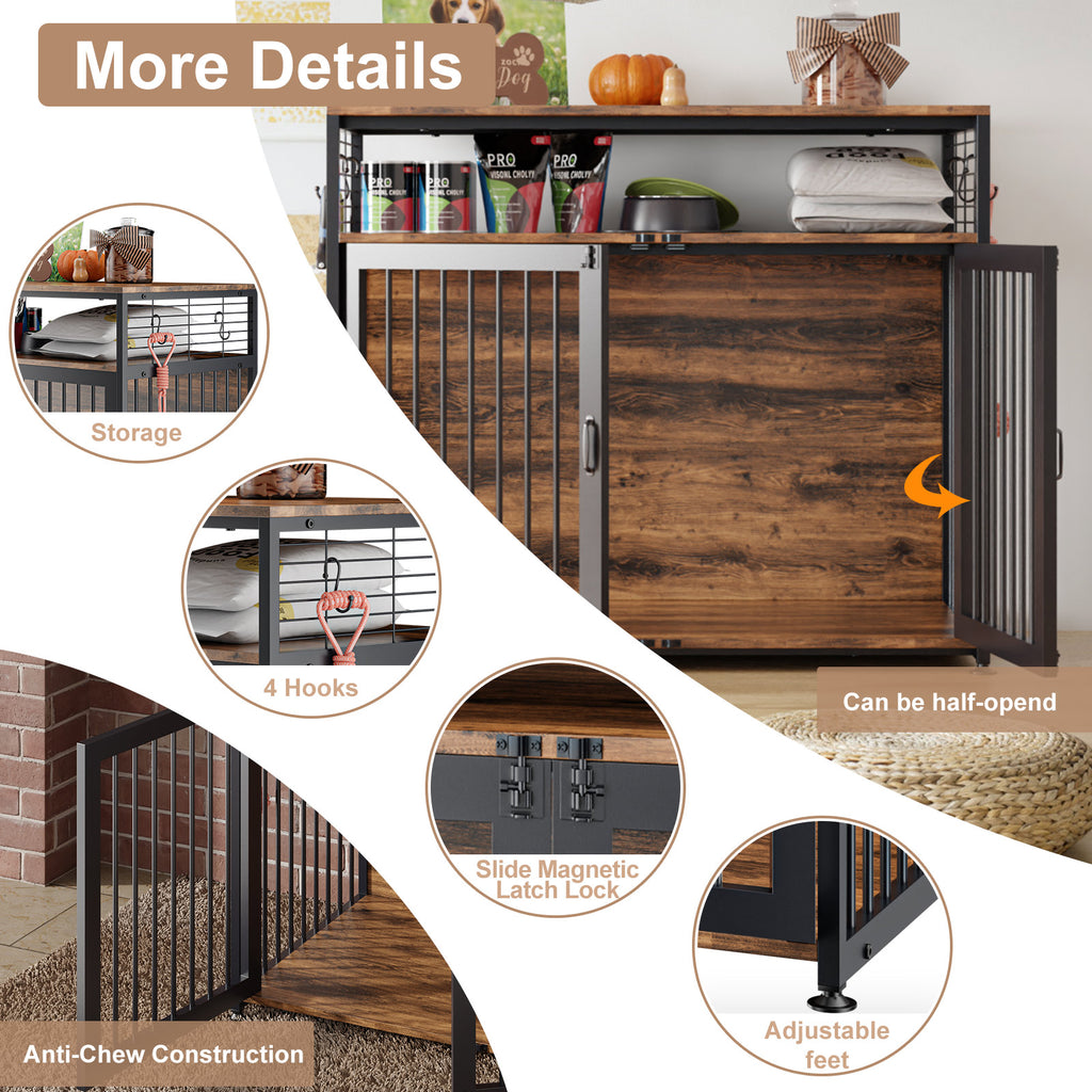 41" Wooden Dog Crate with Storage Side End Table J967246