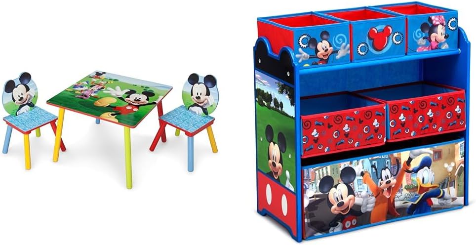 Kids Table and Chair Set with 2 Chairs and 6 Bin Toy Organizer P16860