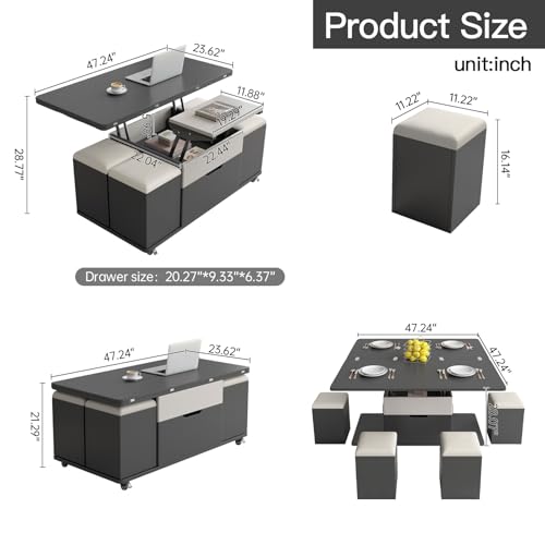 Lift Top Coffee Table with 4 Stools and Storage N681620