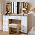 White 9 Drawer Glass Top Makeup Vanity Desk with Mirror and Lights I9552