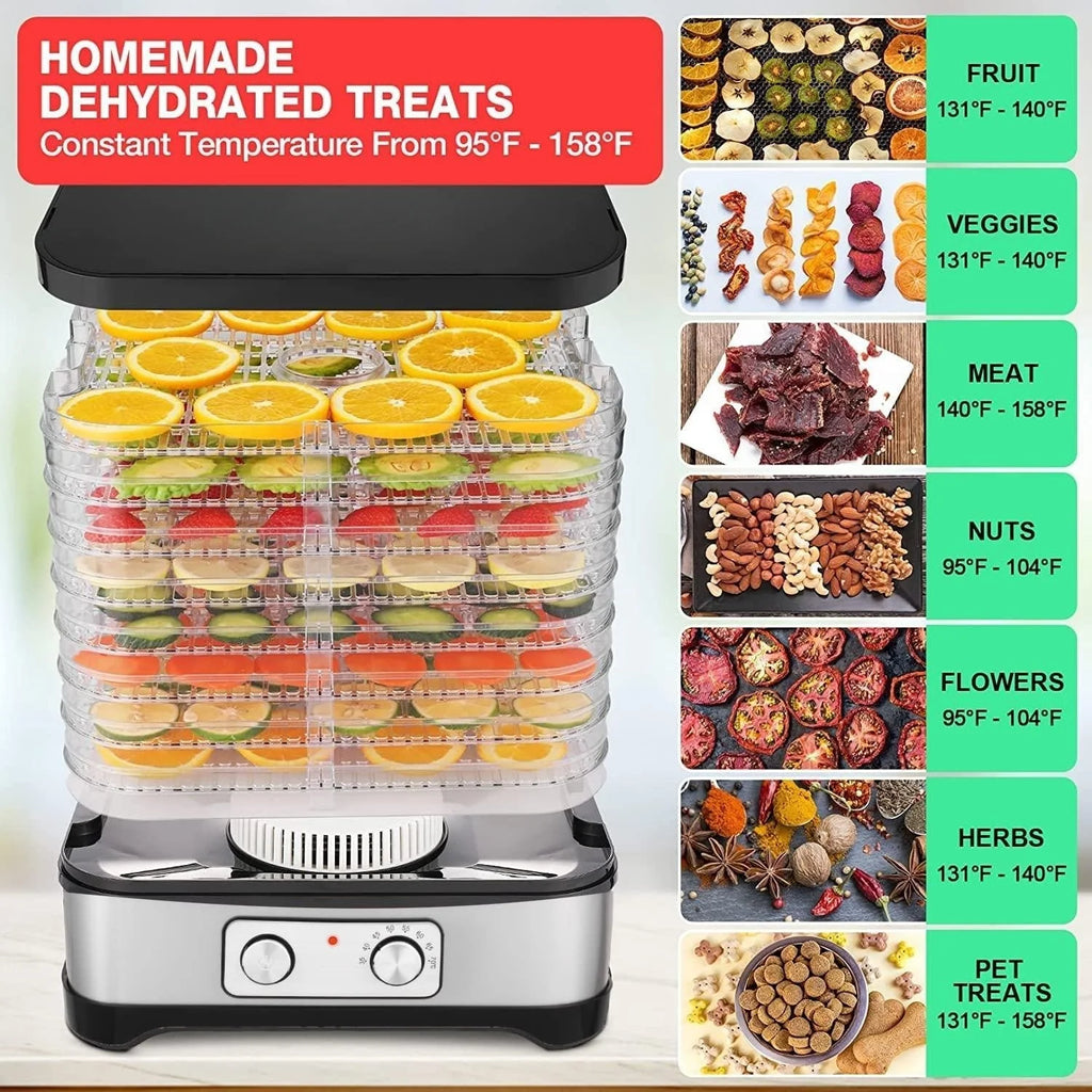 8 Trays 400 Watts Adjustable Temperature Food Dehydrator M833