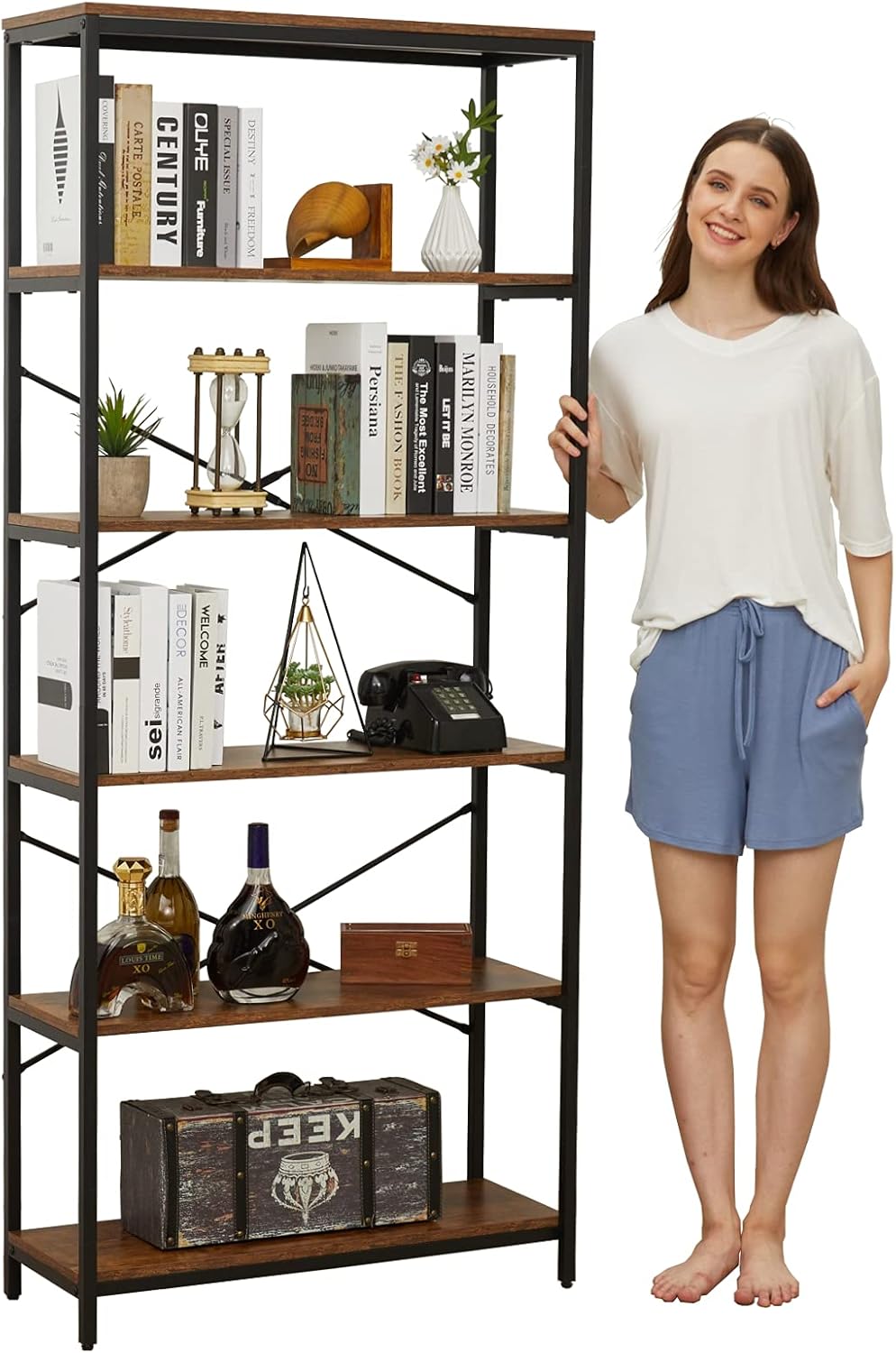 6 Tier Black Metal Bookcase B494