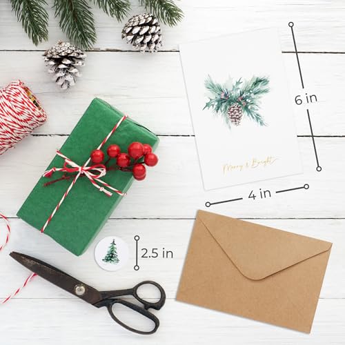 Christmas Cards Set of 20 with Watercolor Designs, Envelopes, Stickers, Storage Box D127644