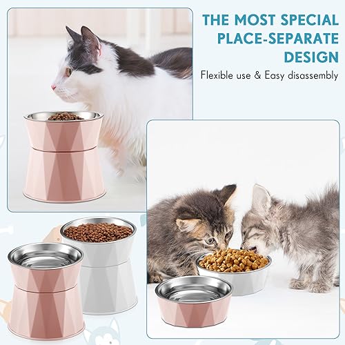 2 Pcs Elevated Stainless Steel Bowls with Adjustable Raised Stand O281