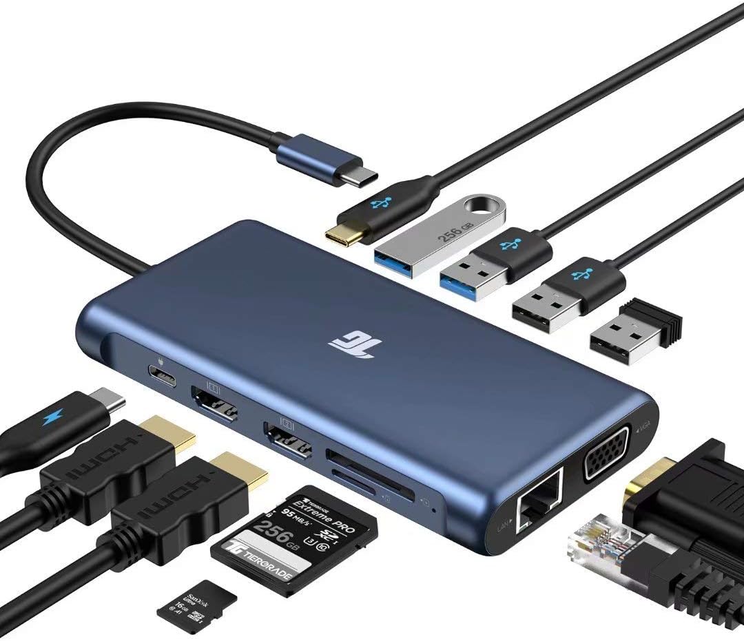 USB C Hub, 12 in 1 Triple Display Laptop Docking Station with 2HDMI VGA 100W PD3.0 RJ45 Ethernet 4USB Ports TF/SD Card Reader Z958746
