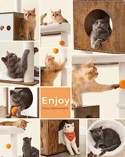 70.8-Inch Tall Cat Tree with Litter Box Enclosure, Scratching Posts, Perch, Caves, Basket, Washable Cushions Z8775