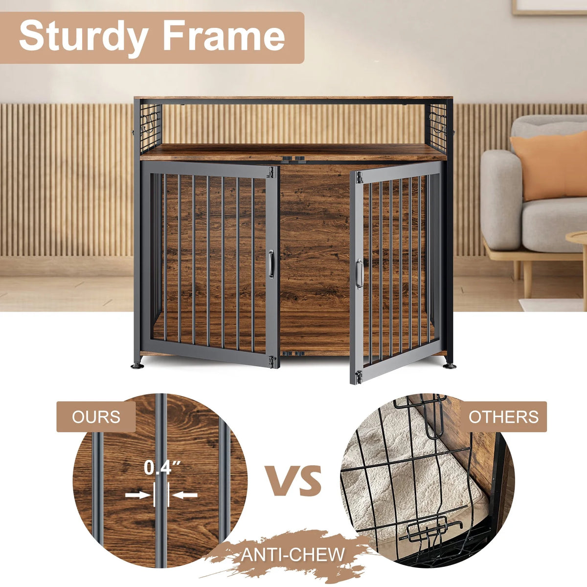 41" Wooden Dog Crate with Storage Side End Table J967246