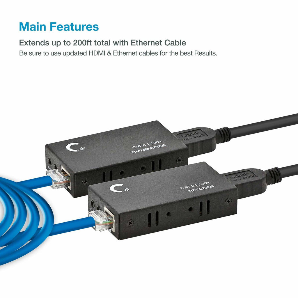 HDMI Extender Over Cat5e / Cat6 / Cat7 Ethernet Cable Up to 330 Feet D787920