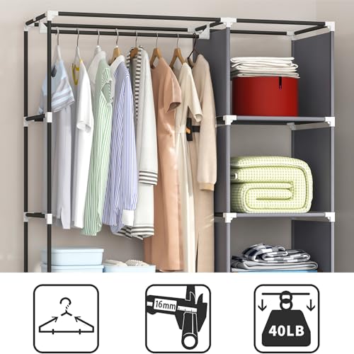 Black 43 x 17.7 x 66 Inches Portable Closet with 1 Hanging Rod and 6 Shelves M7810