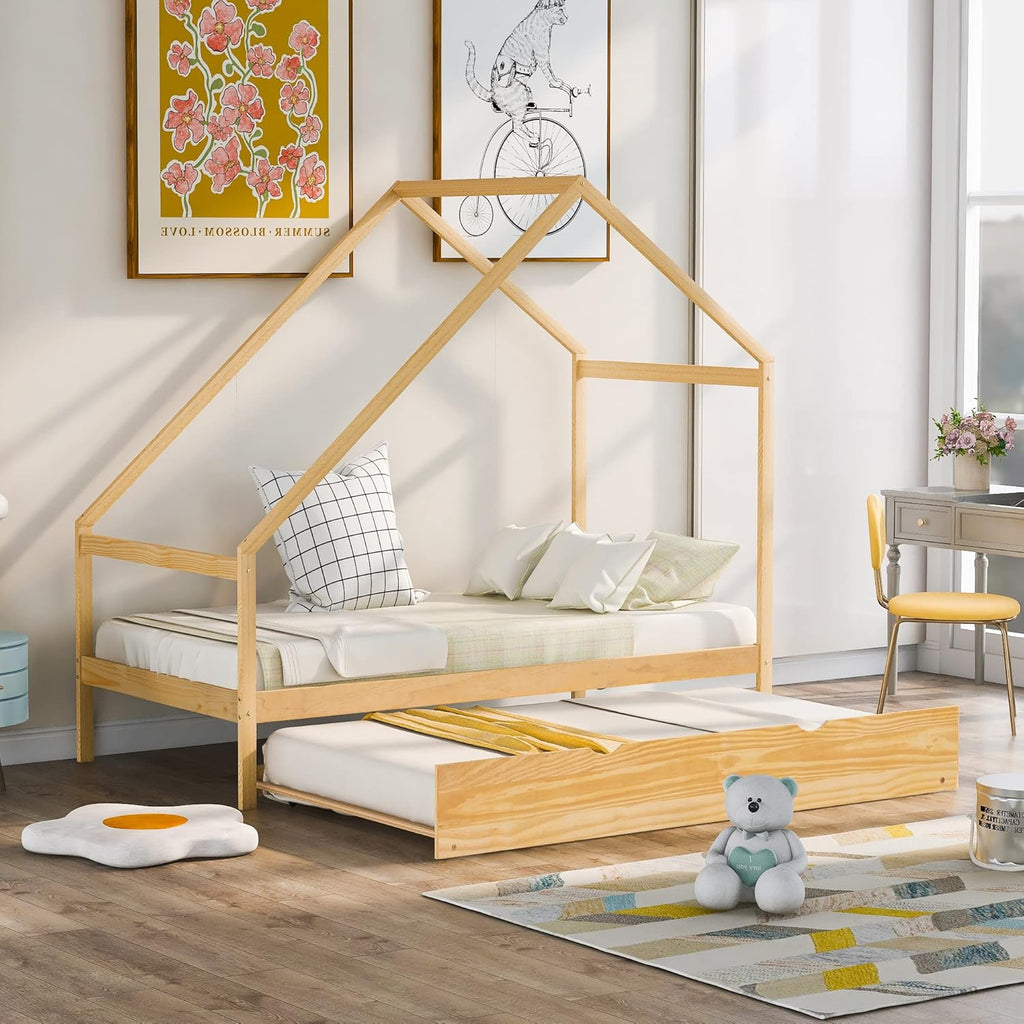 Full Size Wooden House Bed with Trundle H58100