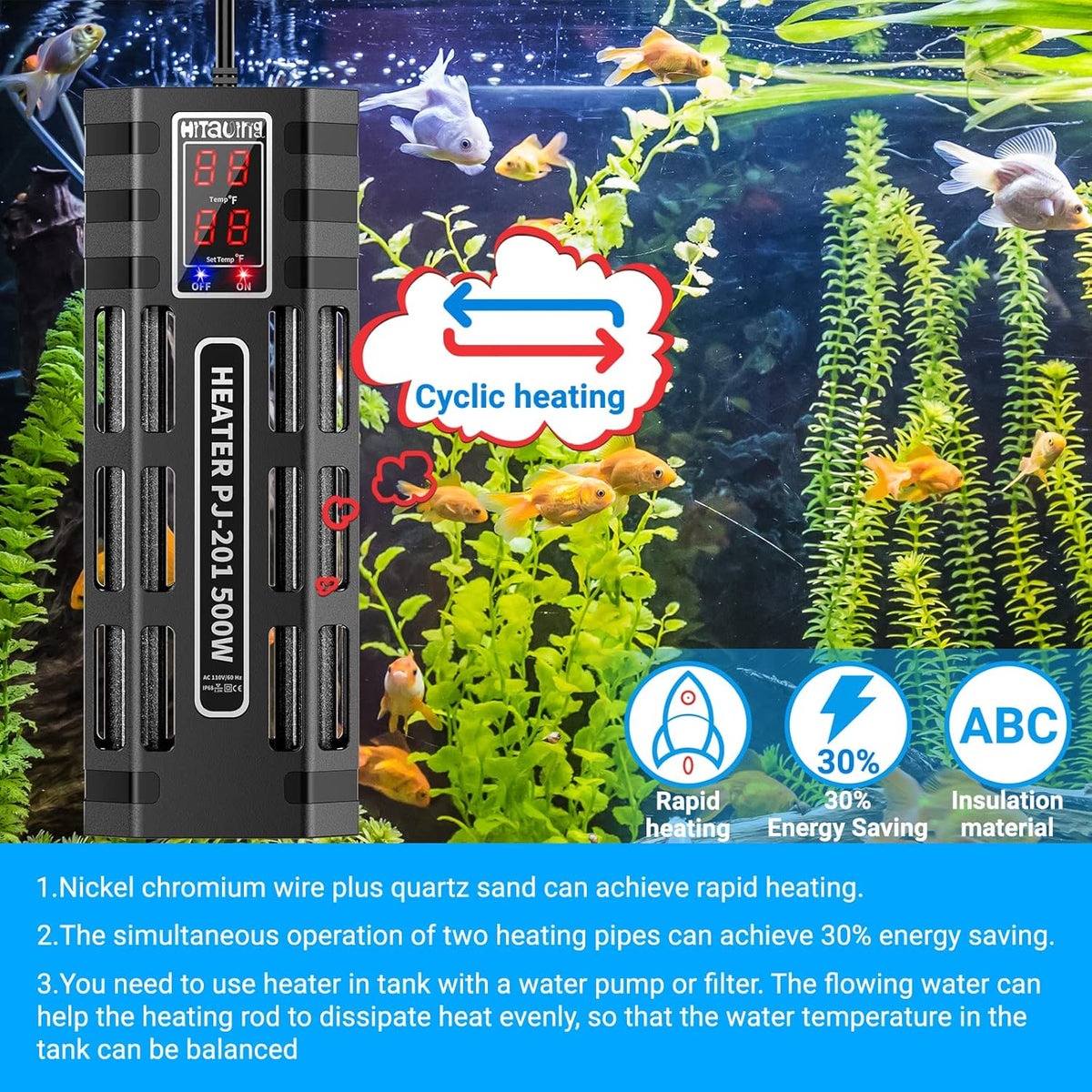 200W/300W/500W Submersible Aquarium Heater G431