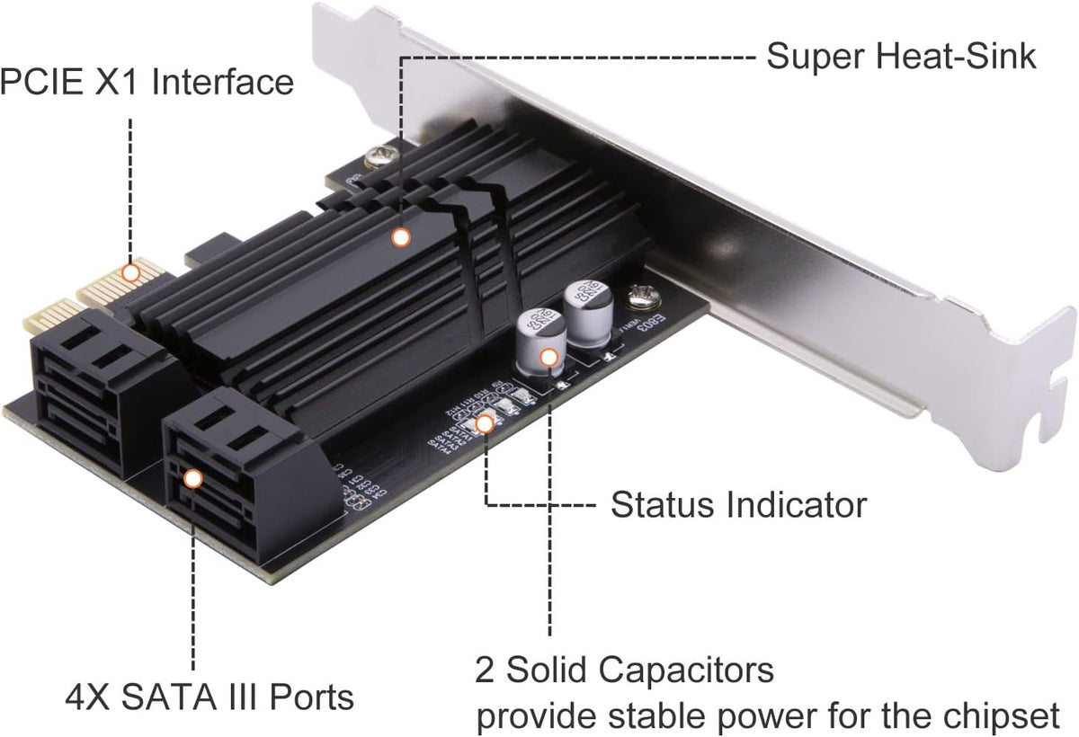 6 Port PCIe x4 SATA 3.0 Expansion Card with 6 SATA Cables R526