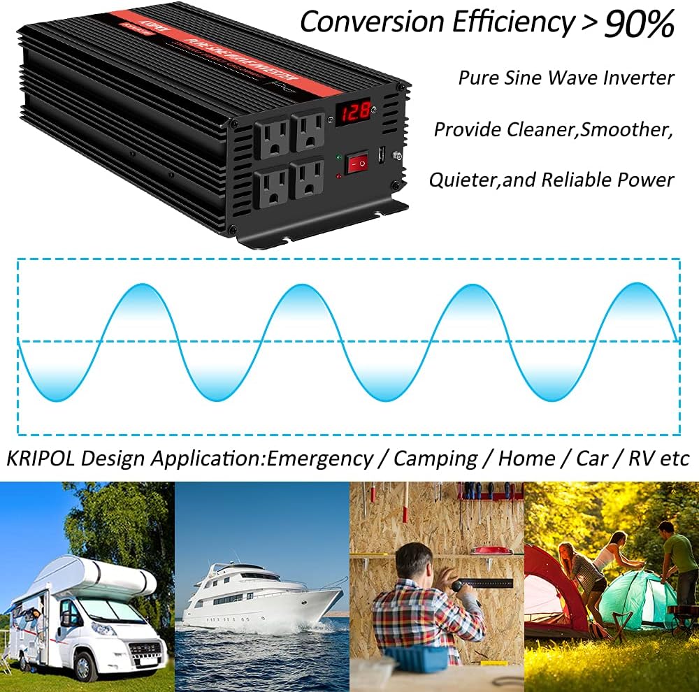 1000 Watt Pure Sine Wave Inverter 12v DC to 110/120v AC I423