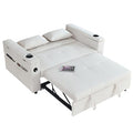 White 54" Chenille 2-Seater Convertible Sofa Bed with USB Power Outlet F529707