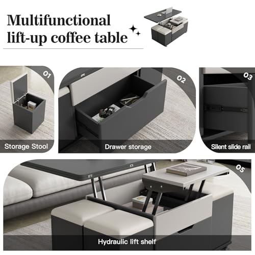 Lift Top Coffee Table with 4 Stools and Storage N681620