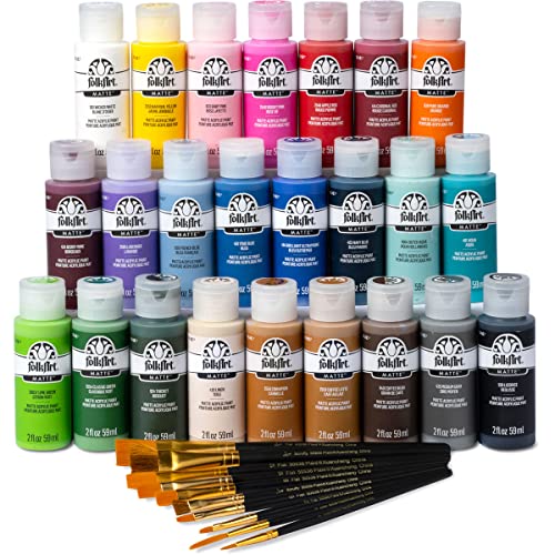 24 Bottle Acrylic Craft Paint Set with 10 Pack of Brushes, 2oz G9343