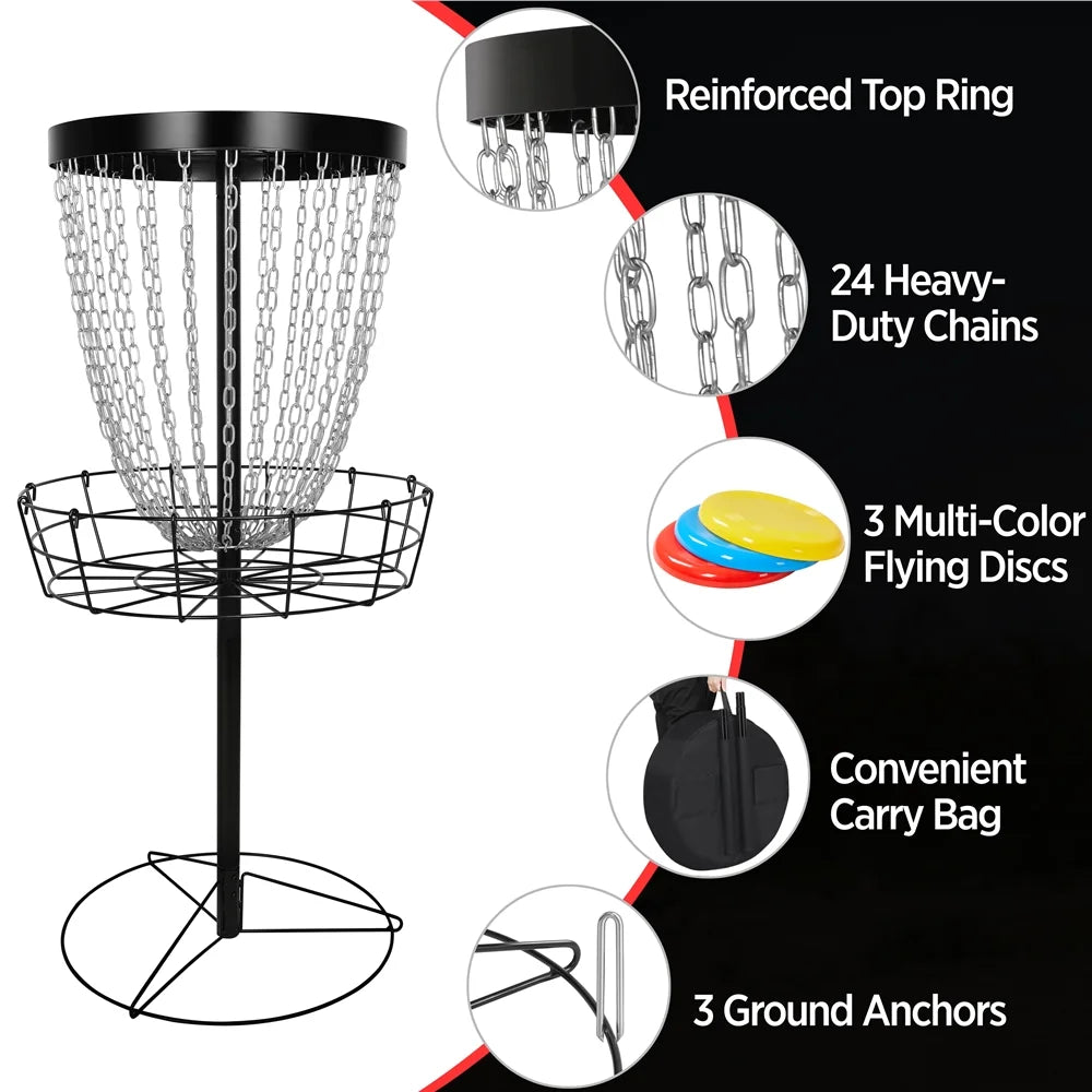 Black Disc Golf Goal with Carrying Bag and 3 Discs W621913