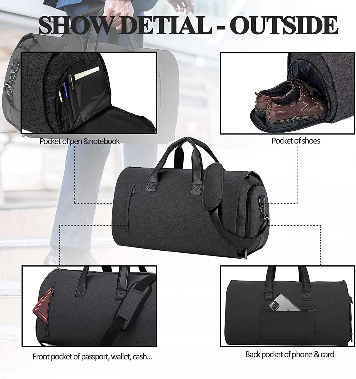 Convertible Garment Duffel Bag with Shoe Compartment Q237
