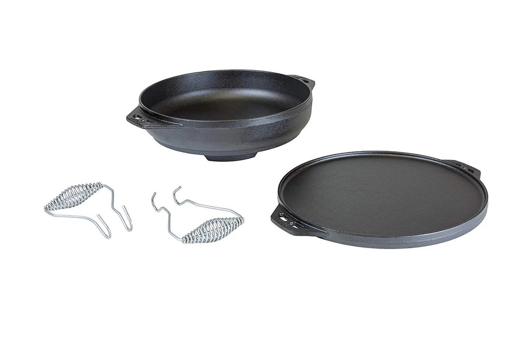 Five-Piece Cast Iron Set with Reversible Grill/Griddle 14 Inch and 6.8 Quart Bottom/Wok I21674