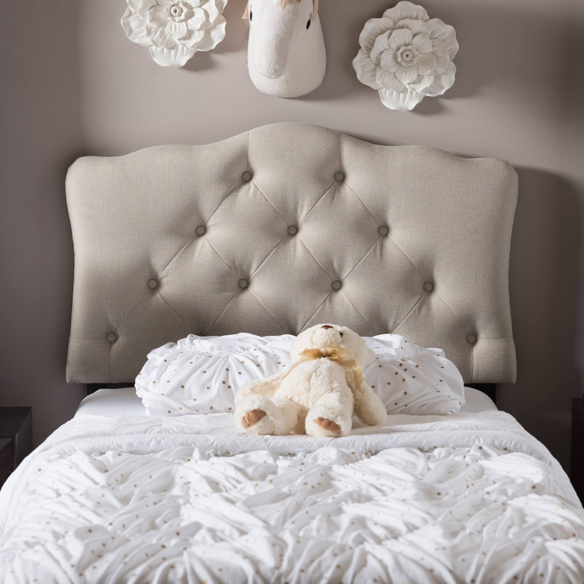 Full Size Grey Fabric Upholstered Headboard W5347