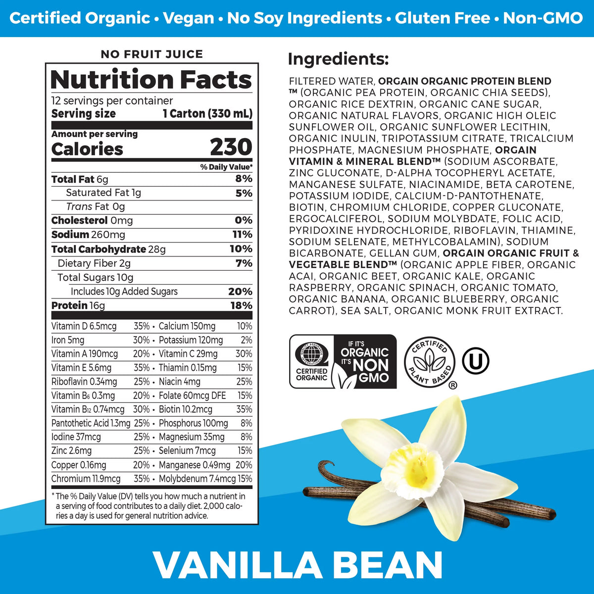 Vanilla Bean 11oz 12ct Plant Based Vegan Protein Shake S156