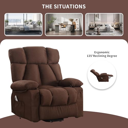 Oversized Blue Fabric Electric Power Lift Recliner Chair with Massage and Heat D199