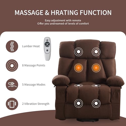 Oversized Blue Fabric Electric Power Lift Recliner Chair with Massage and Heat D199
