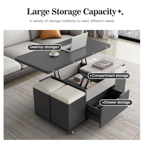 Lift Top Coffee Table with 4 Stools and Storage N681620