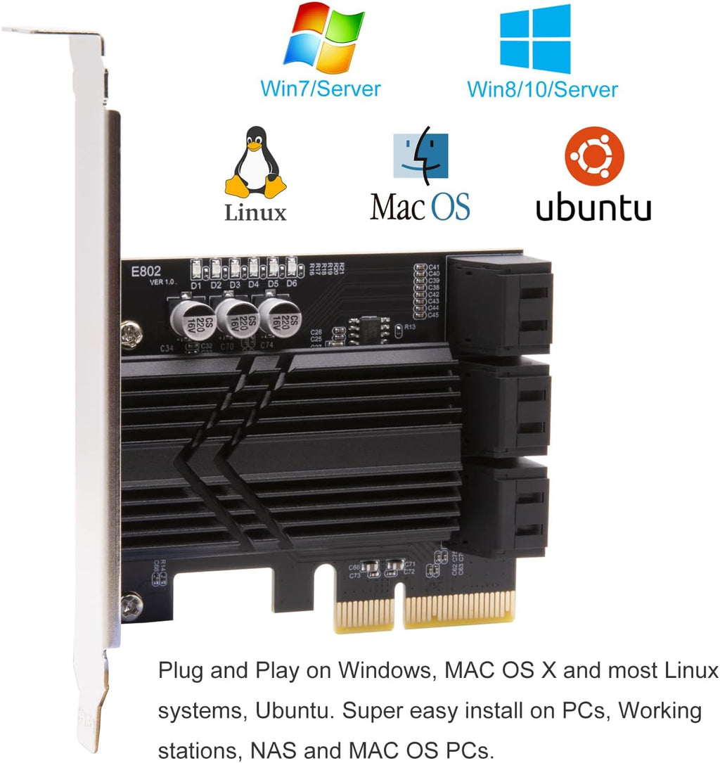 6 Port PCIe x4 SATA 3.0 Expansion Card with 6 SATA Cables R526