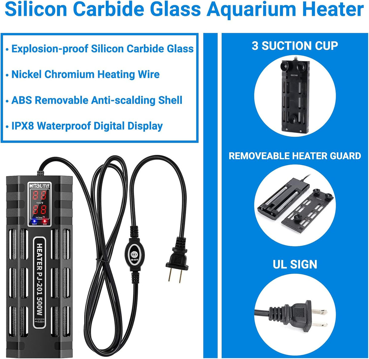 200W/300W/500W Submersible Aquarium Heater G431