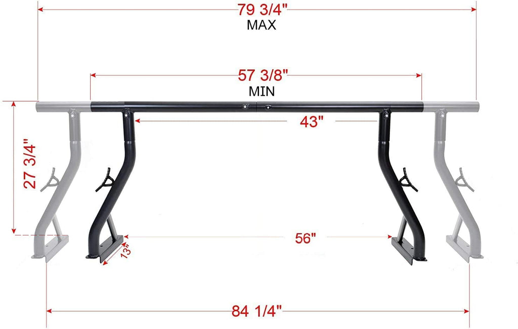 800LB Capacity Extendable Non-Drilling Pickup Rack Ladder Rack 2 Bars V72686
