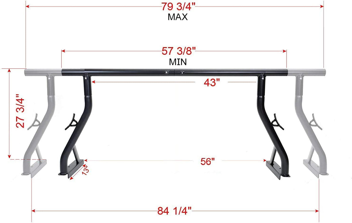 800LB Capacity Extendable Non-Drilling Pickup Rack Ladder Rack 2 Bars V72686