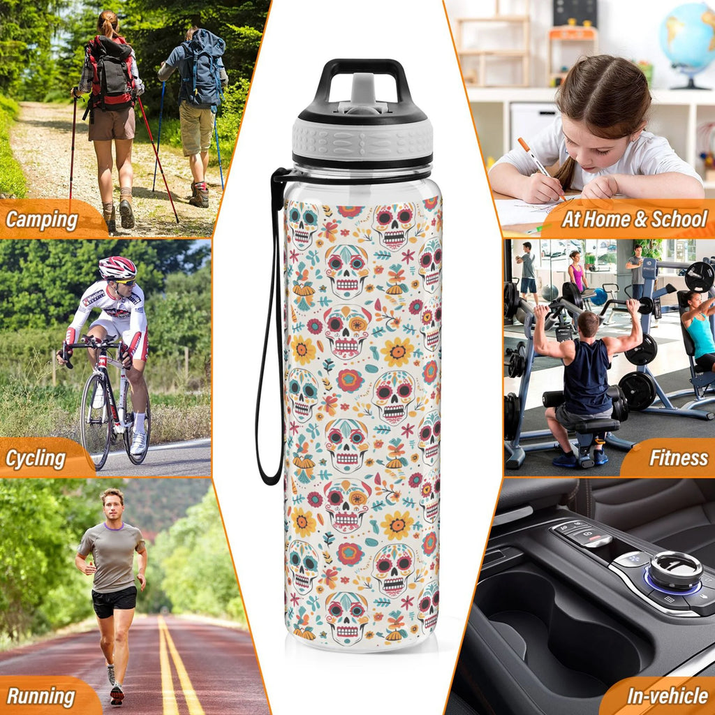 Skull Sunflowers Skeleton 32oz Tritan Leakproof Water Bottle G978