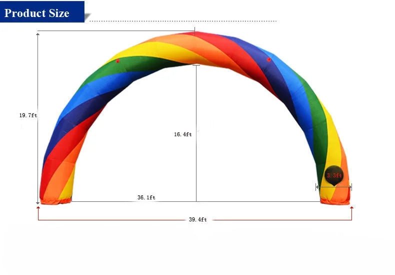 39.4ft Inflatable Rainbow Advertising Arch Oxford Cloth with Fixed Rope E767