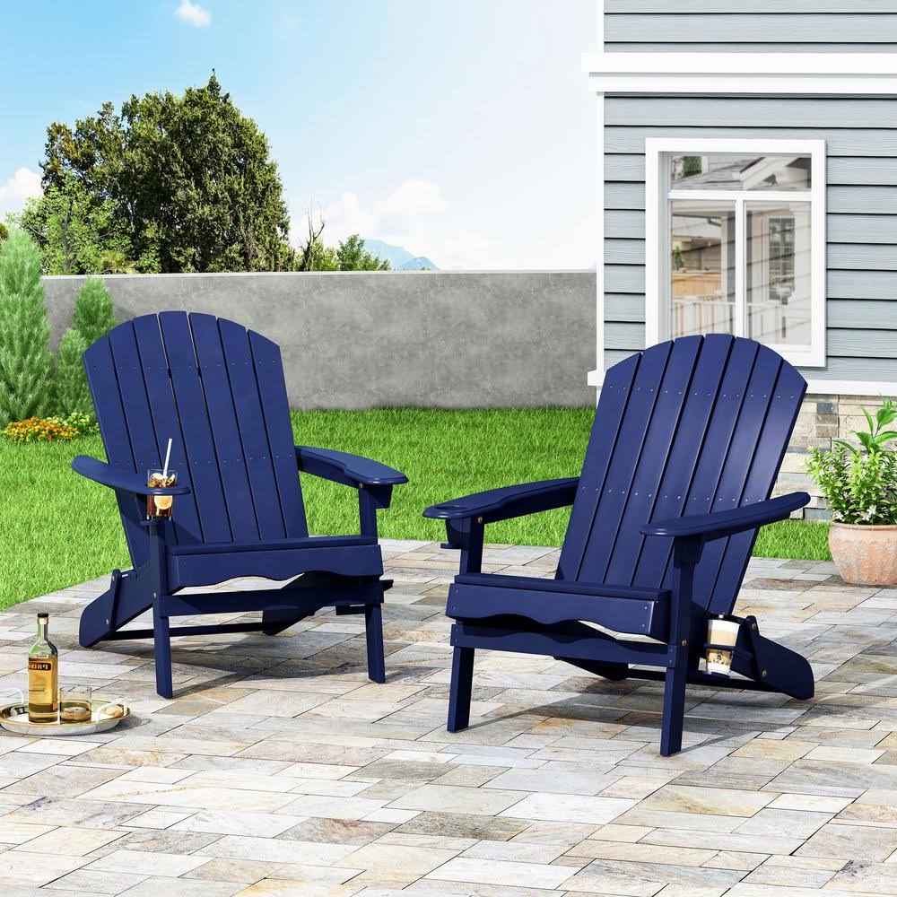 Acacia Wood Folding Adirondack Chairs (Set of 2) Navy Blue L5419