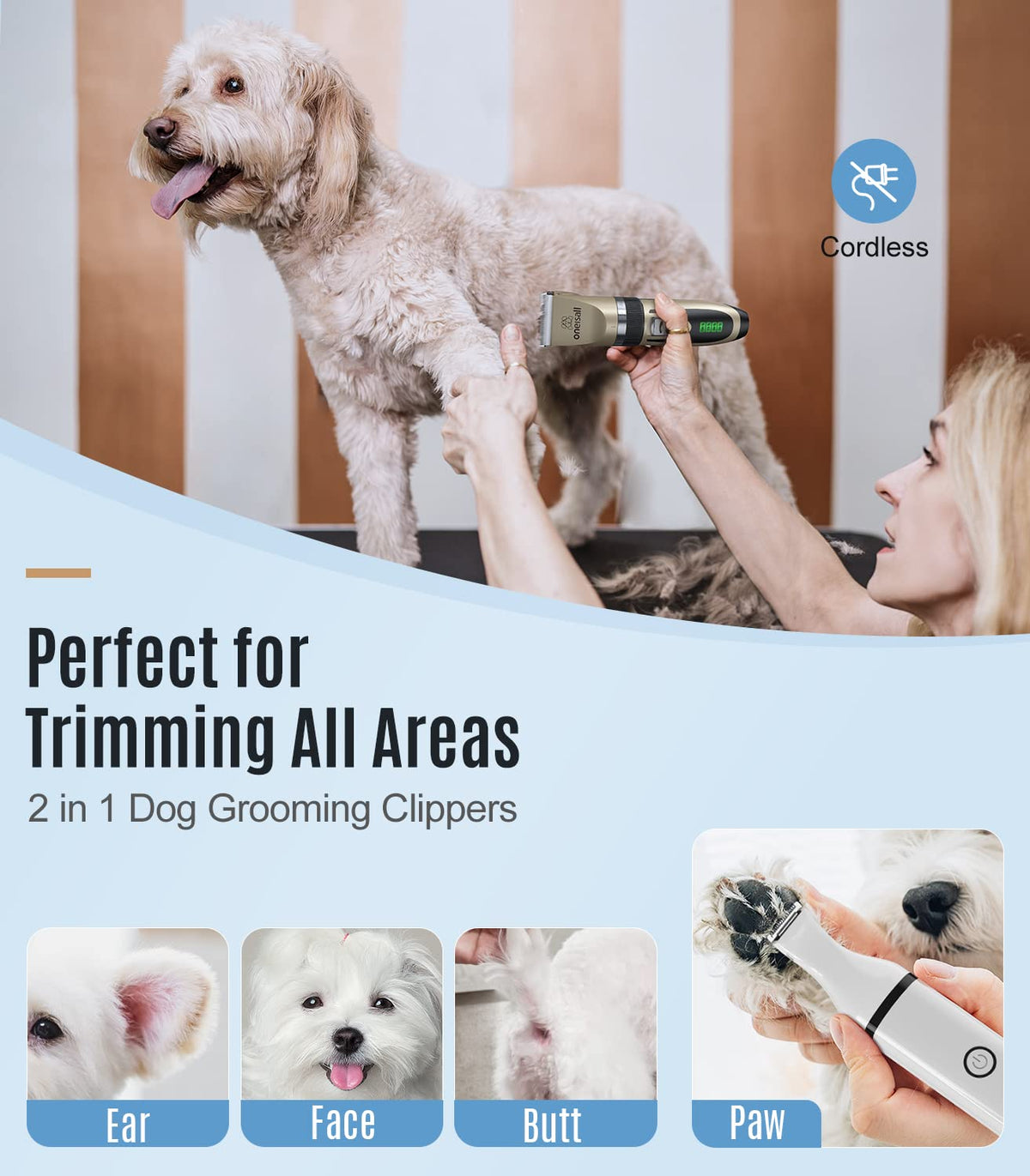 2 in 1 Cordless Dog Clippers and Paw Trimmer Kit Pack of 2 W7676