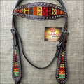 Brown Aztec Inlay Leather Horse Bridle Headstall U372