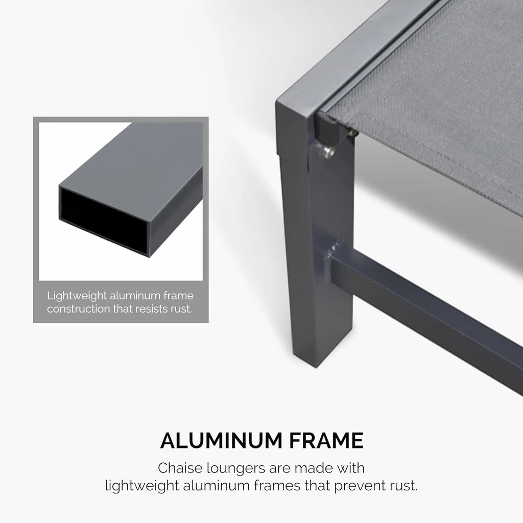 Grey Aluminum Outdoor Chaise Lounge with Wheels S22020