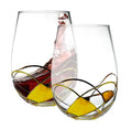 Hand Painted Stemless Wine Glasses Set of Two 18 Ounces N681