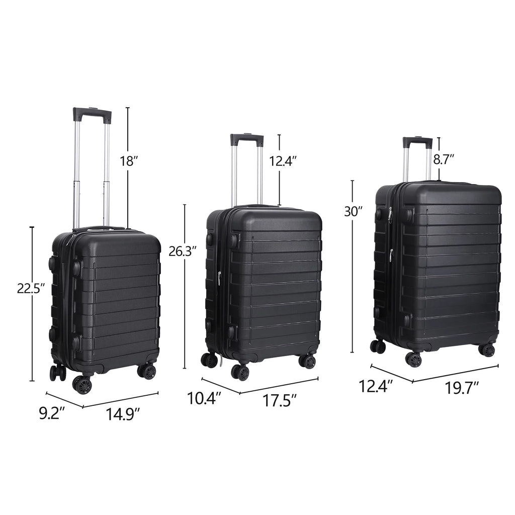 3pcs Black Spinner Luggage Suitcase Set N15306