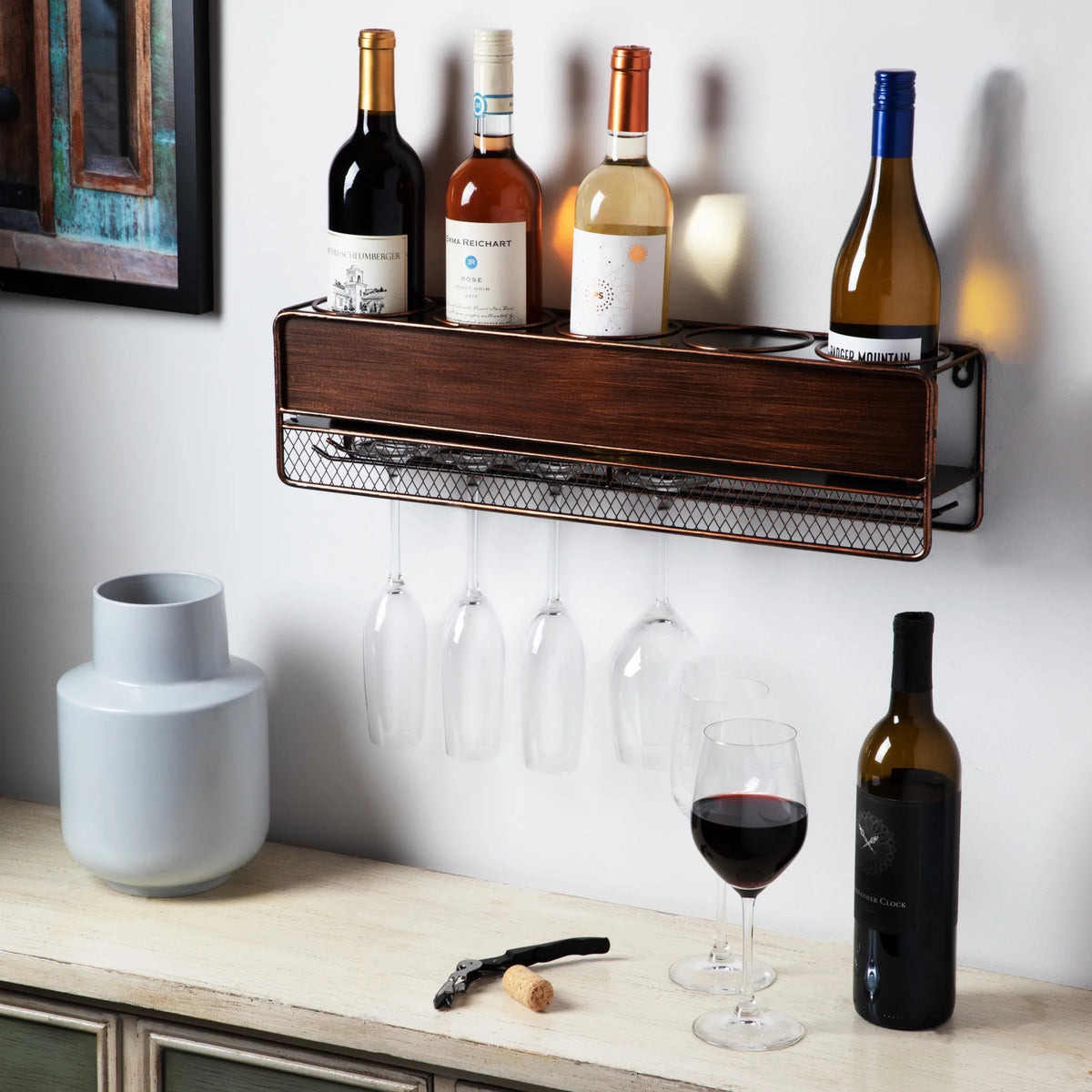 Wall Mounted Wine Shelf & Stemware Rack O2424