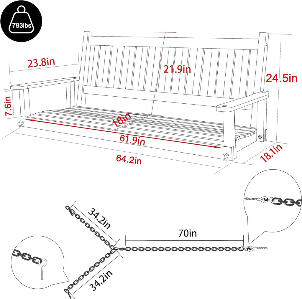 Wooden Porch Swing 5FT with Chains Q482383