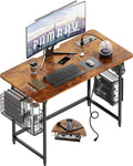 40 inch Computer Desk with Outlet USB Charging Port Brown M3534