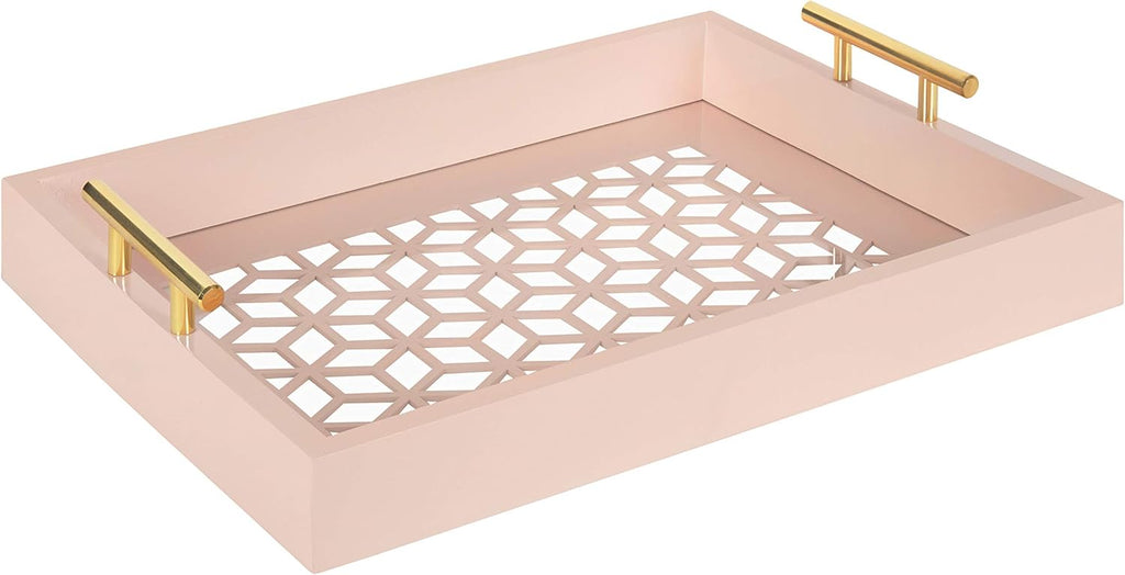 Navy Blue and Gold Rectangle Decorative Tray with Metal Handles D972