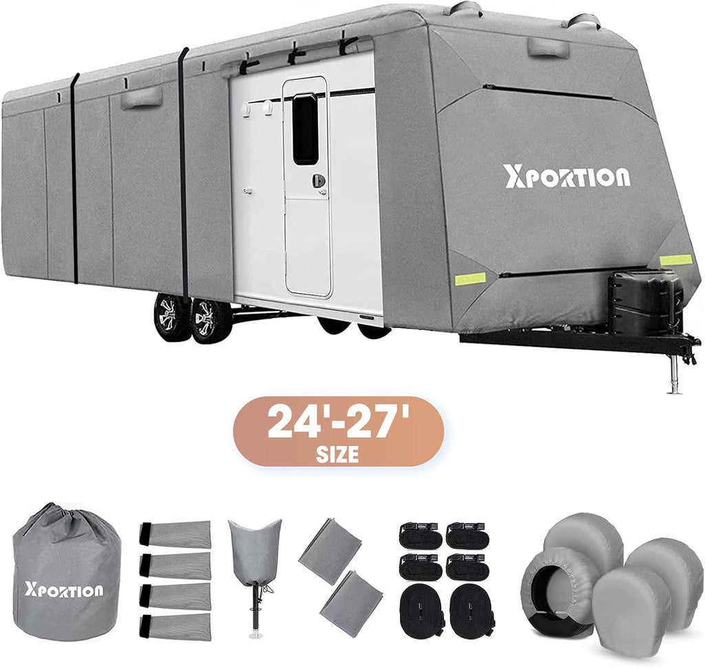 Windproof 4-Layer Travel Trailer Cover Fits 24’ - 27’ RV U558416