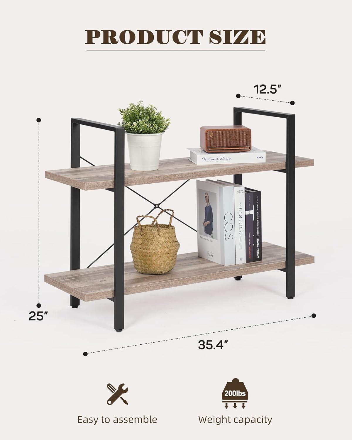 Industrial 2-Tier Wood and Metal Bookcase S9555