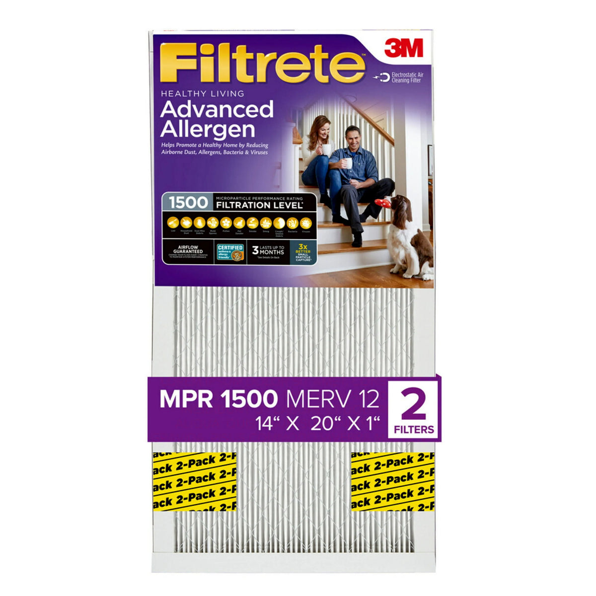 14x20x1 MERV 12 Air Filter, 2 Filters H6074