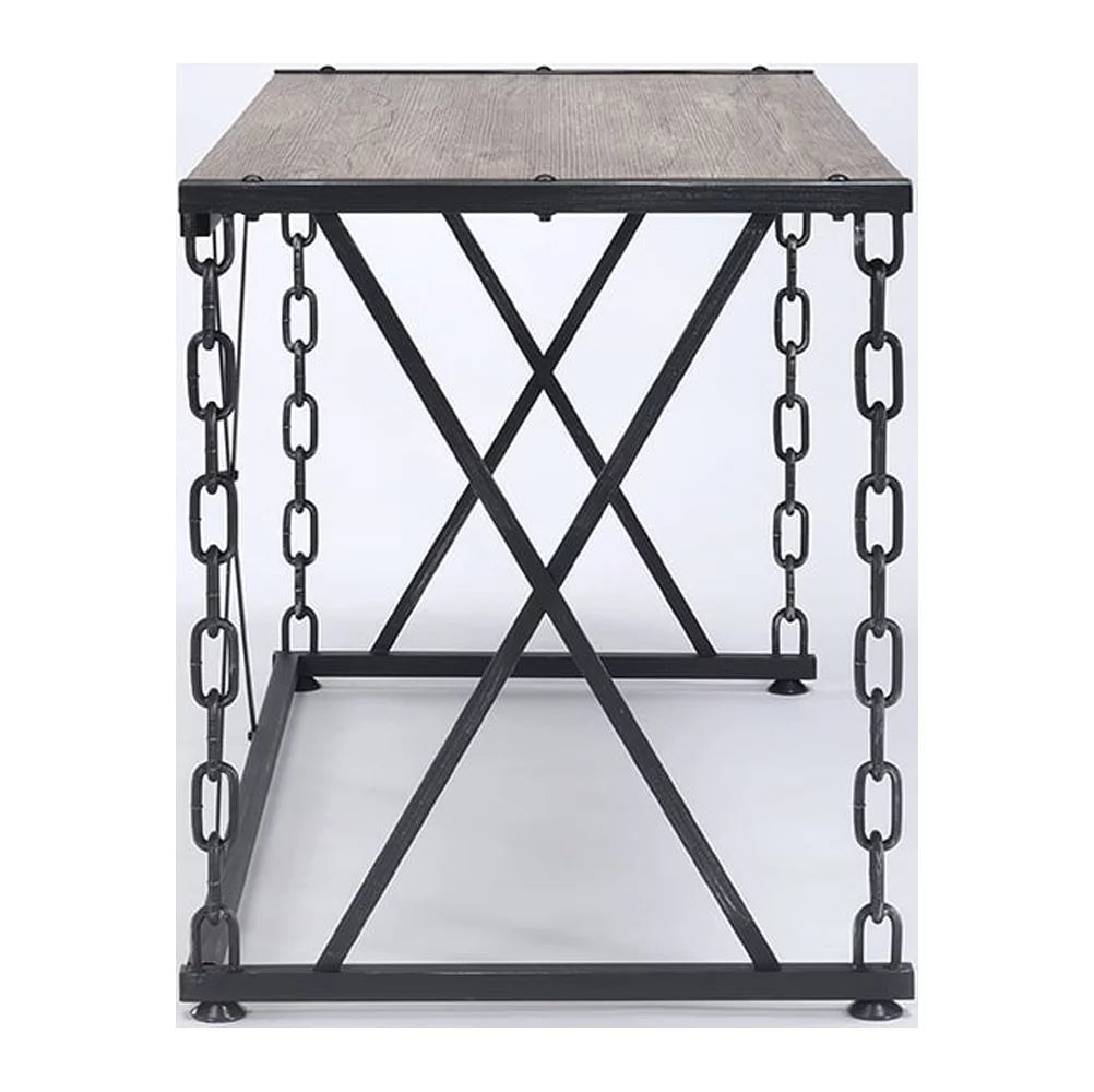 Rustic Oak Black Console Table J86615