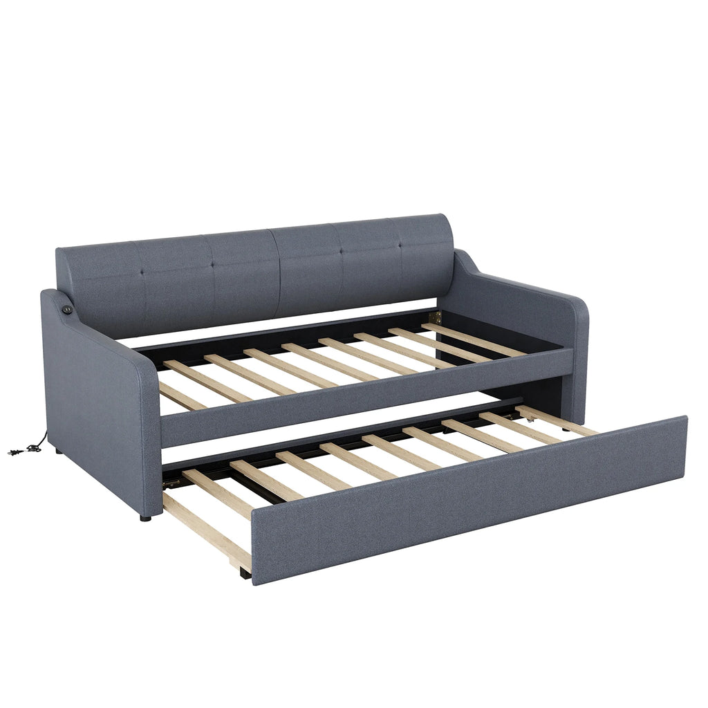 Gray Twin Size Upholstery DayBed with Trundle U323047