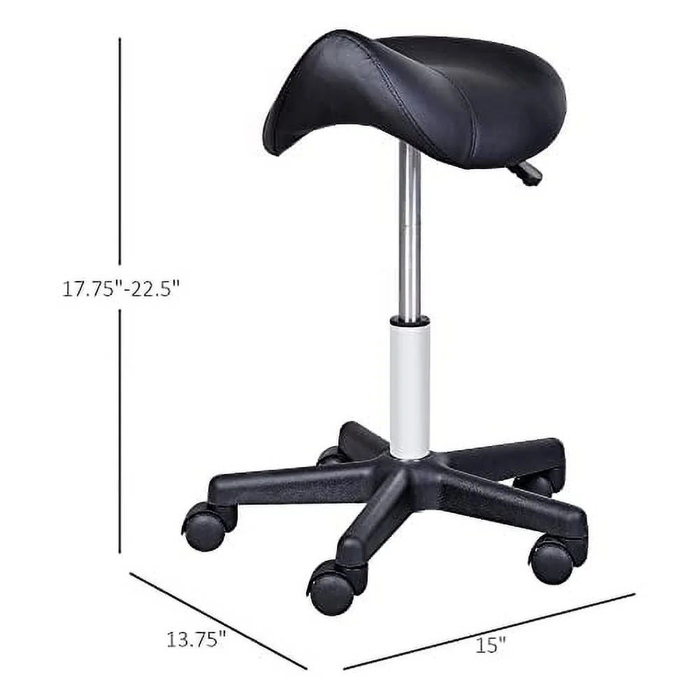 Black Faux Leather Rolling Saddle Stool R297